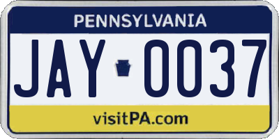 PA license plate JAY0037