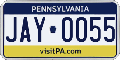 PA license plate JAY0055