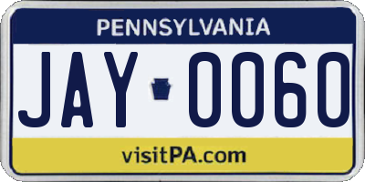 PA license plate JAY0060