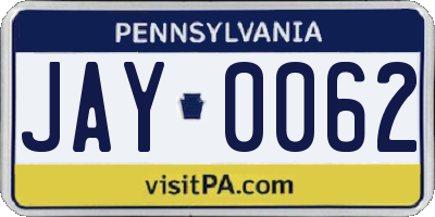 PA license plate JAY0062