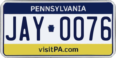 PA license plate JAY0076