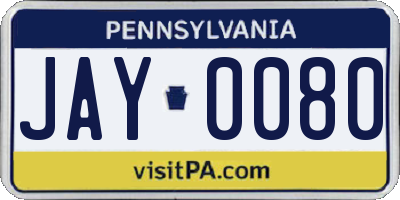 PA license plate JAY0080