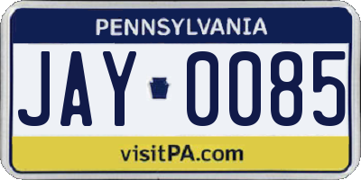 PA license plate JAY0085