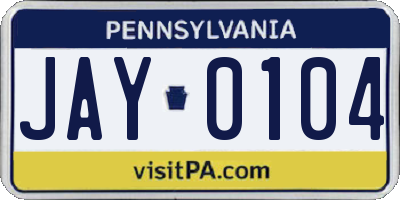 PA license plate JAY0104