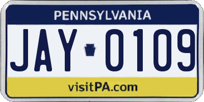 PA license plate JAY0109