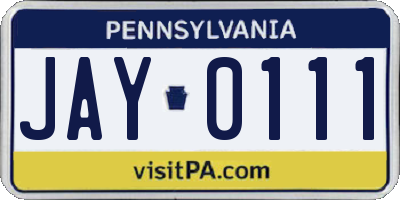 PA license plate JAY0111