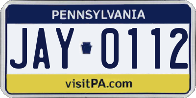 PA license plate JAY0112