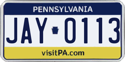 PA license plate JAY0113