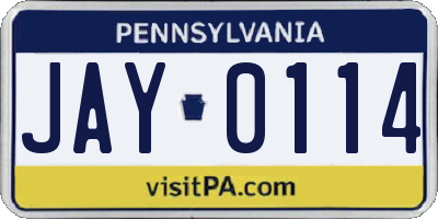 PA license plate JAY0114