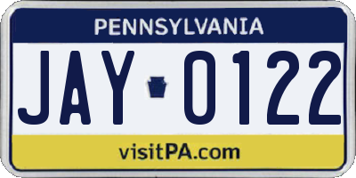 PA license plate JAY0122