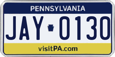 PA license plate JAY0130