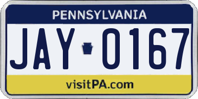 PA license plate JAY0167