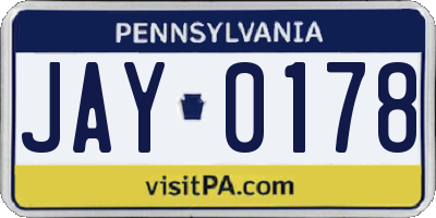 PA license plate JAY0178