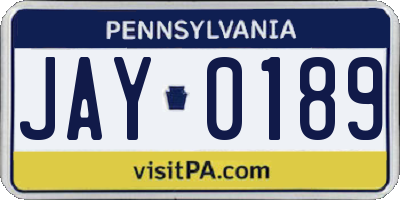 PA license plate JAY0189