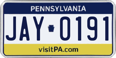 PA license plate JAY0191