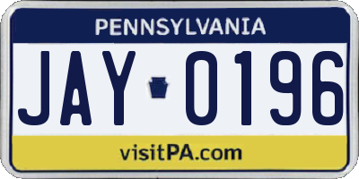 PA license plate JAY0196