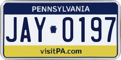 PA license plate JAY0197