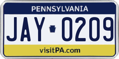 PA license plate JAY0209