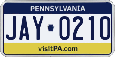 PA license plate JAY0210