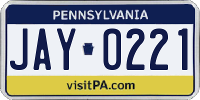 PA license plate JAY0221