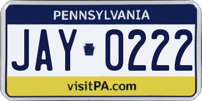 PA license plate JAY0222