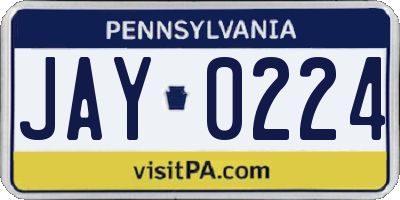 PA license plate JAY0224