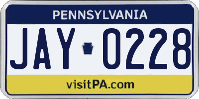 PA license plate JAY0228