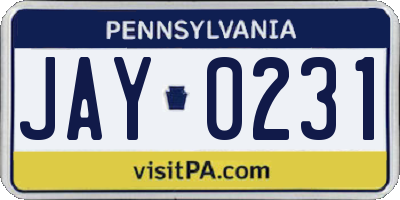 PA license plate JAY0231