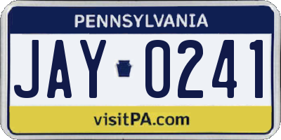 PA license plate JAY0241