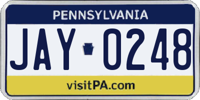 PA license plate JAY0248
