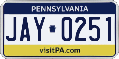 PA license plate JAY0251