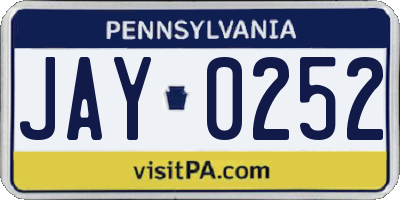 PA license plate JAY0252