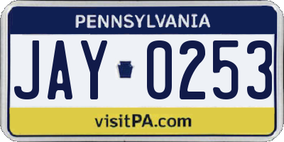 PA license plate JAY0253