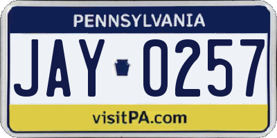 PA license plate JAY0257