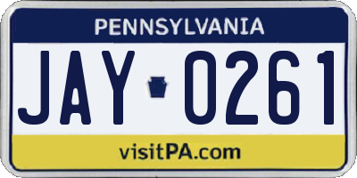 PA license plate JAY0261