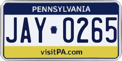 PA license plate JAY0265