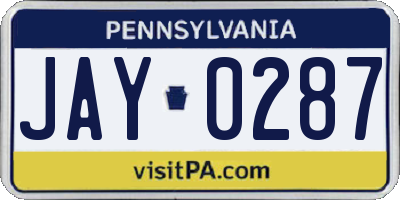PA license plate JAY0287
