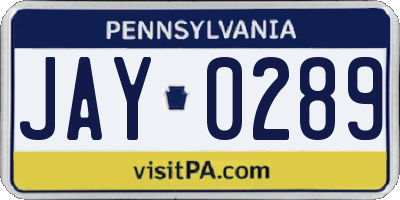 PA license plate JAY0289