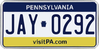 PA license plate JAY0292