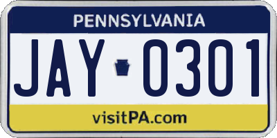 PA license plate JAY0301