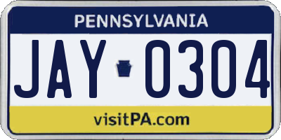 PA license plate JAY0304