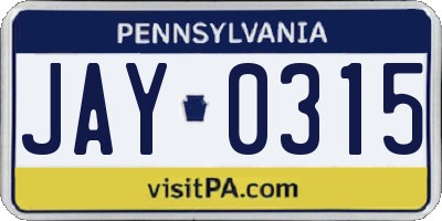 PA license plate JAY0315