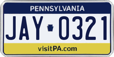 PA license plate JAY0321