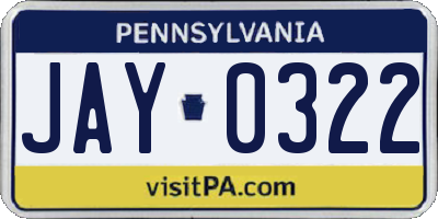 PA license plate JAY0322