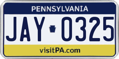 PA license plate JAY0325