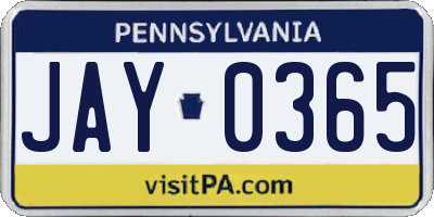 PA license plate JAY0365