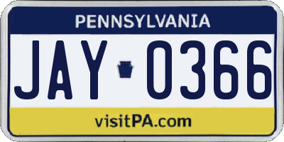 PA license plate JAY0366