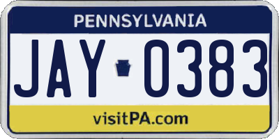 PA license plate JAY0383