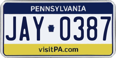 PA license plate JAY0387