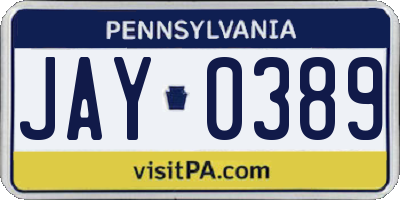 PA license plate JAY0389